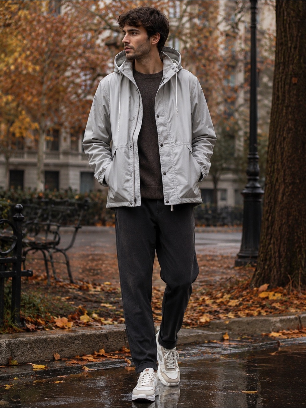 Goodfellow & Co - Men's Hooded Rain Coat - Goodfellow & Co Gray L size Gray